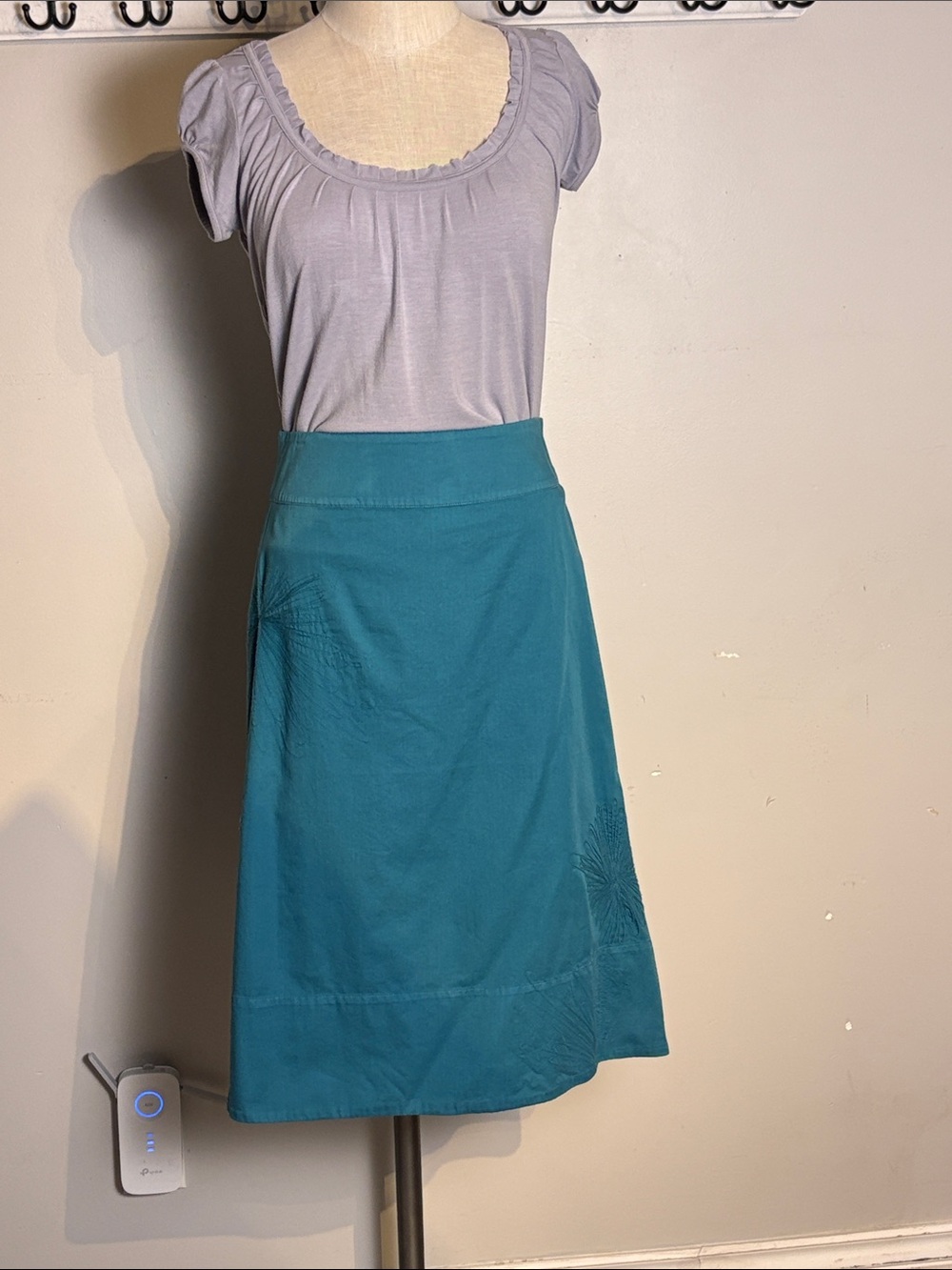 A-line embroidered skirt in blue